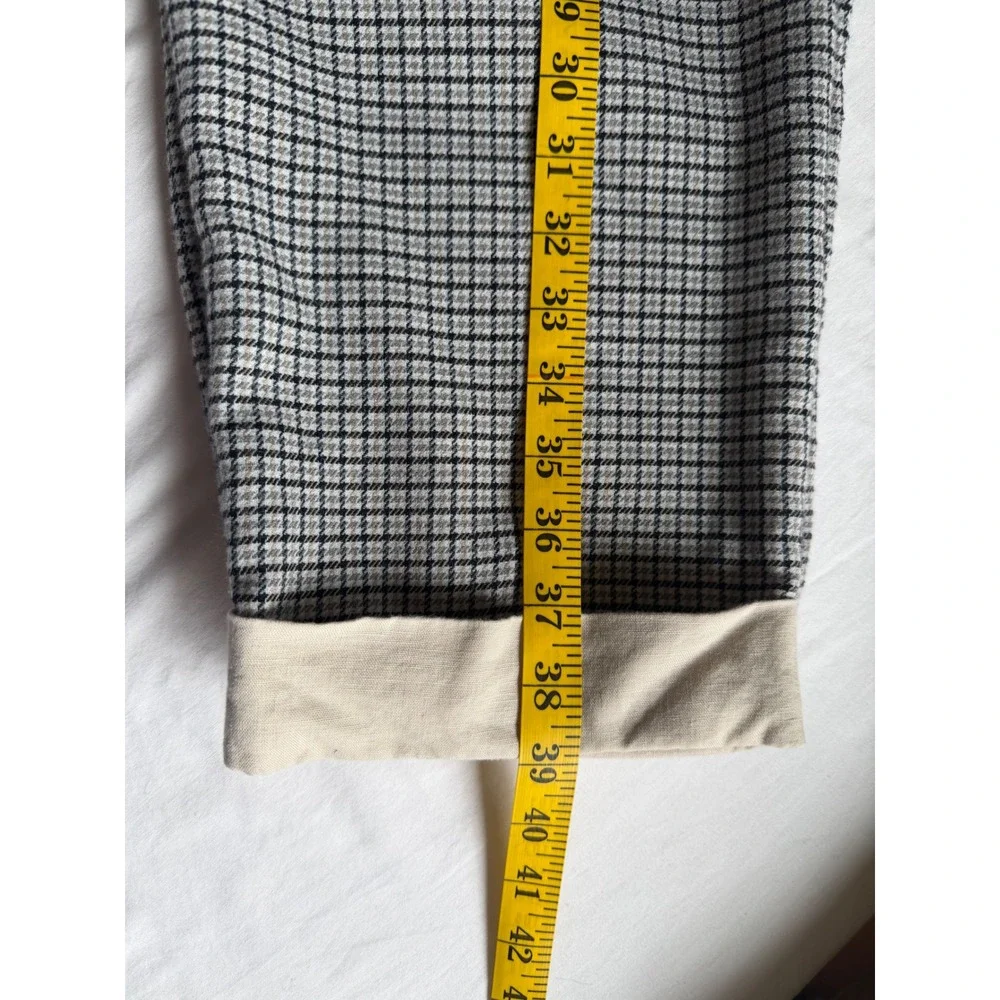 Zara Houndstooth High Waisted Pleated Trousers Black Tan Linen Blend Small 26